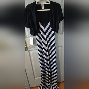 Black and White Striped Maxi Maternity Dress